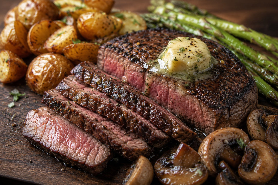 Un steak grillé bien juteux, assaisonné avec Joe et garni d’un beurre à l’ail fondant. Une recette simple à préparer au BBQ ou dans une poêle en fonte.