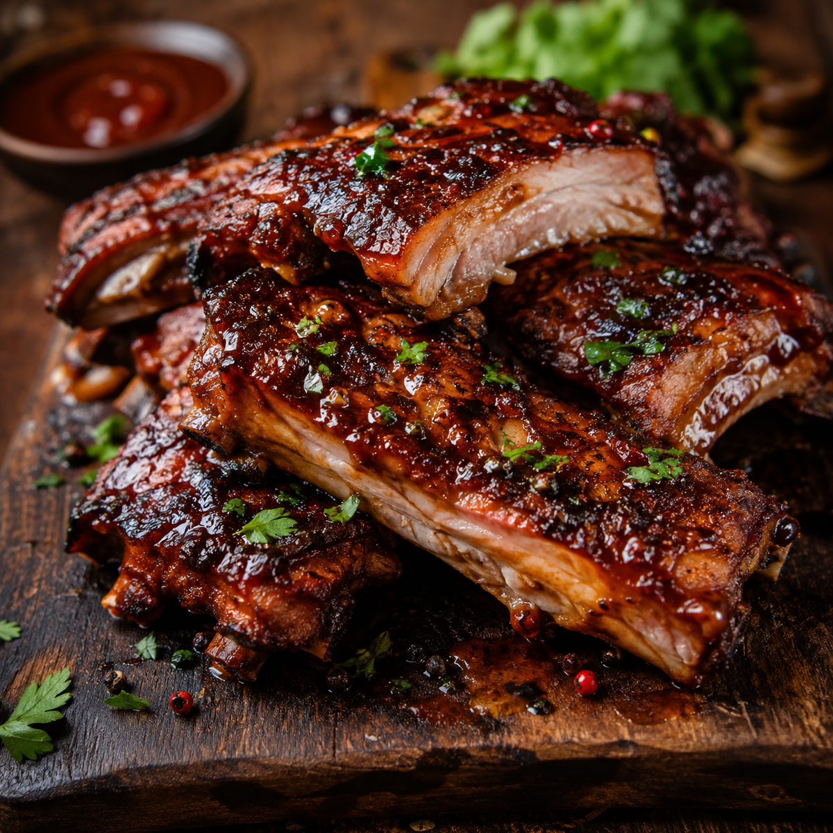Côtes levées BBQ caramélisées et brillantes, assaisonnées avec les mélanges Austin Blends